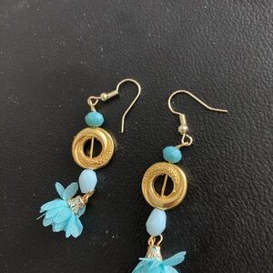 Elegant Gold and Blue Dangle Earrings